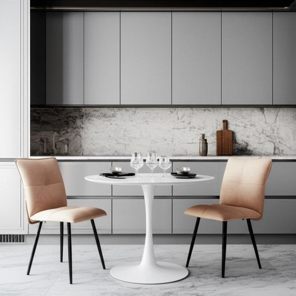 Стол обеденный Tulip (LDT-046 CT-6022-A1) столешница керамика (глянцевая) / опоры металл, белый/черный, 90х75 см фото № 6