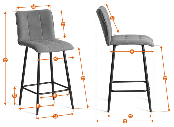 Полубарный стул  Bari/Бари велюр, серый, 29, 42х55х99 см фото № 16
