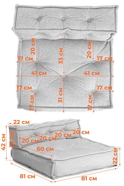 Модуль мягкий прямой Miracle велюр/букле, VT shape silver, 82x81x24 см фото № 21