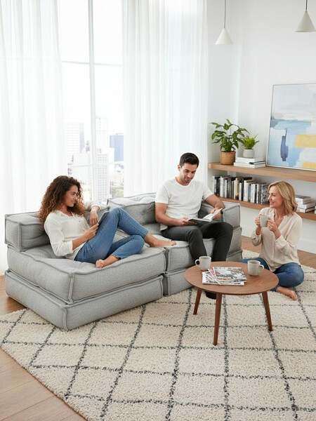 Модуль мягкий прямой Miracle велюр/букле, VT shape silver, 82x81x24 см фото № 20