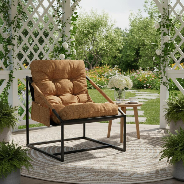 Подушка на кресло Charli/Чарли без подлокотника с карманом велюр/букле, vt шейп горчичный фото № 17