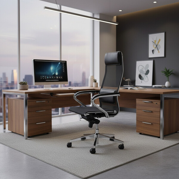 Кресло Nordic/Нордик сетка/кож.зам, черный фото № 23