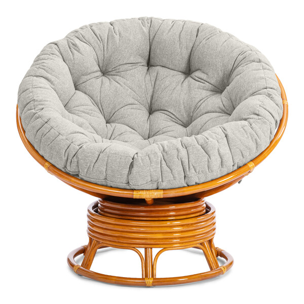 Кресло-качалка Папасан/Papasan (W 23/01 B) /с подушкой/ 115х78х104 см, коньячный, подушка ткань, серо-бежевый фото № 2