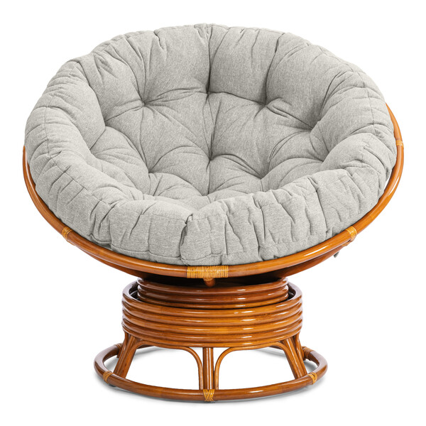 Кресло-качалка Папасан/Papasan (W 23/01 B) /с подушкой/ 115х78х104 см, пекан орех, подушка ткань, серо-бежевый фото № 2