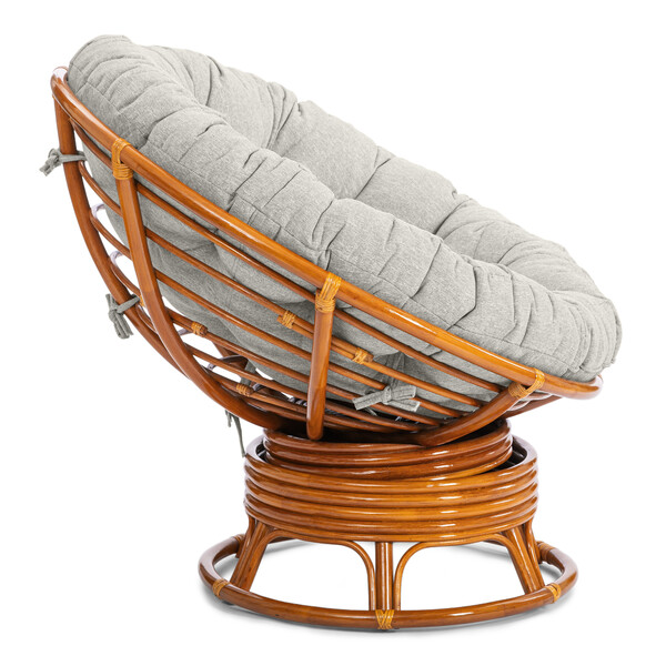 Кресло-качалка Папасан/Papasan (W 23/01 B) /с подушкой/ 115х78х104 см, пекан орех, подушка ткань, серо-бежевый фото № 3