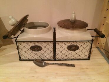 Керамические банки в металлической корзине для храненения чая и сахара Secret De Maison Chateau (С-1984) (Натуральный) фото покупателя №1